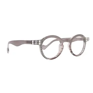 Orlando Bling Reading Glasses, W Black Diamond N Clear  European crystals, Magnifying Eyeglasses, (Gray) (Round) NY Fifth Avenue