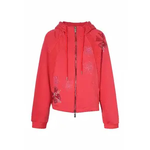 TCH - Red, Hoodie, Flower, Rhinestone, Women