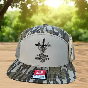Christian Southern Boy Camo Deer Hunting Christian Cross Hunt Hard Pray Harder Embroidered 7 Panel Snapback Hat