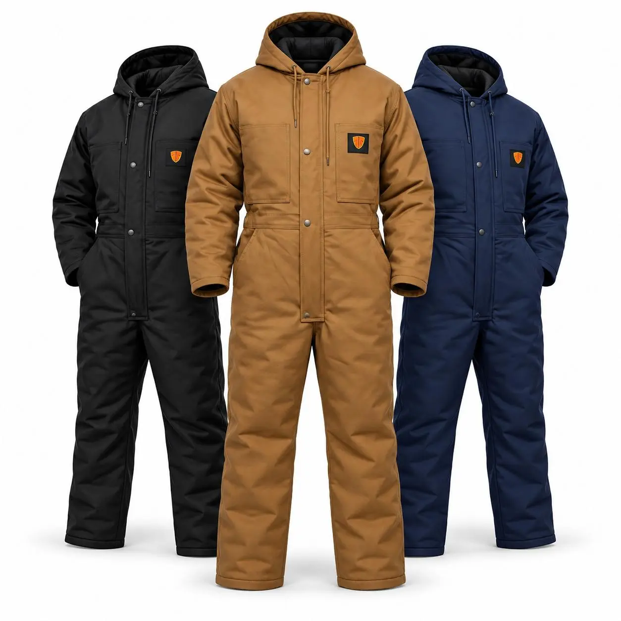 Men's Loose Fit Insulated Coverall with Full Body Protection and Multiple Pockets - Casual, Fabric Menswear Classic Black Brown