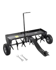 Tow Behind Plug Aerator, 40-Inch Lawn Aerator With Universal Hitch, Pull-Behind Core Aerator Featuring Alternating Iron Spikes For Gardens, Lawns, Farms, Turf, Green Areas, Efficient Soil Aeration