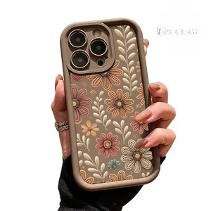 Vintage Floral Pattern Case for iPhone17 16 15 14 Pro Max 13 12 11 XR XS Plus E Shockproof Drop Protection Rugged Durable Silicone Cover