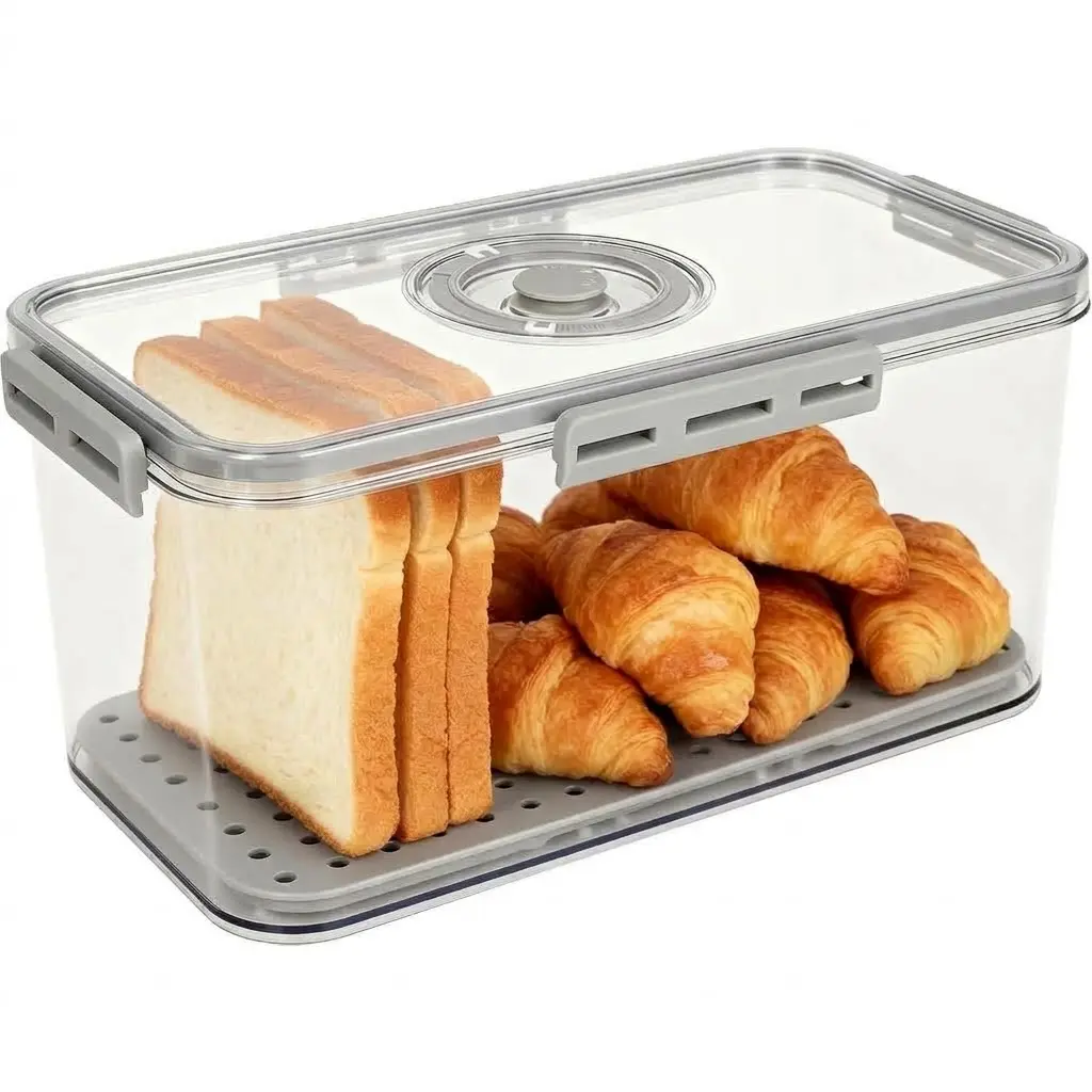 Bread Box for Kitchen Counter - Clear Food Storage Container with Time Record Lid for Fresh Bread, Croissants & Pastries