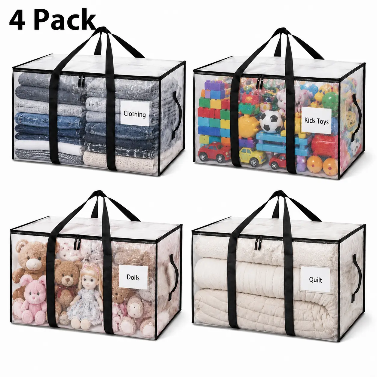 Large 90L Clear Thick Plastic Storage Box with Hinged Lid, Heavy-Duty Durable High-Capacity Organizer for Home, Moving, Attic, Available in 2 Pack & 4 Pack