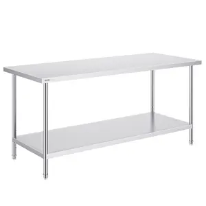 VEVOR Stainless Steel Prep Table,  30 x 72 x 34 Inch, 920 lbs Load Capacity, Heavy Duty Metal Worktable with 3 Adjustable Height Levels, Commercial Workstation for Kitchen Garage Restaurant Backyard