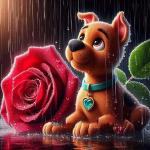 5D DIY Full Drill Round Diamond Painting - Diamond Art Kit Red Rose, Puppy, Raindrops. Mosaic, Canvas - DIY Decorative Painting, Home Wall Decor, Perfect for Halloween and Christmas, Independence Day, Birthday and Anniversary Gifts.
