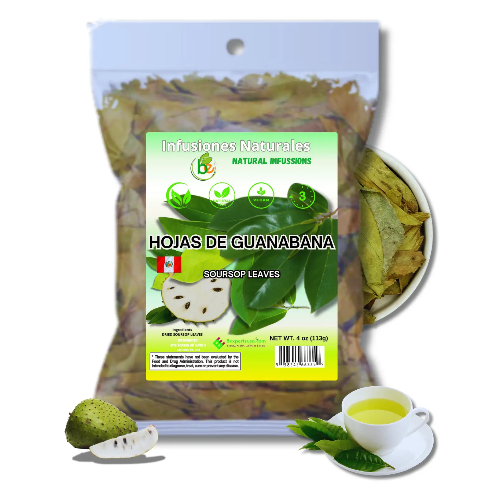 VIRAL Whole Dried Graviola Soursop Leaves (4 oz 113g+ Leaves Per Bag) Hoja De Guanabana, 100% All Natural Fresh Tea From Mexico . TEA Beverage Traditi