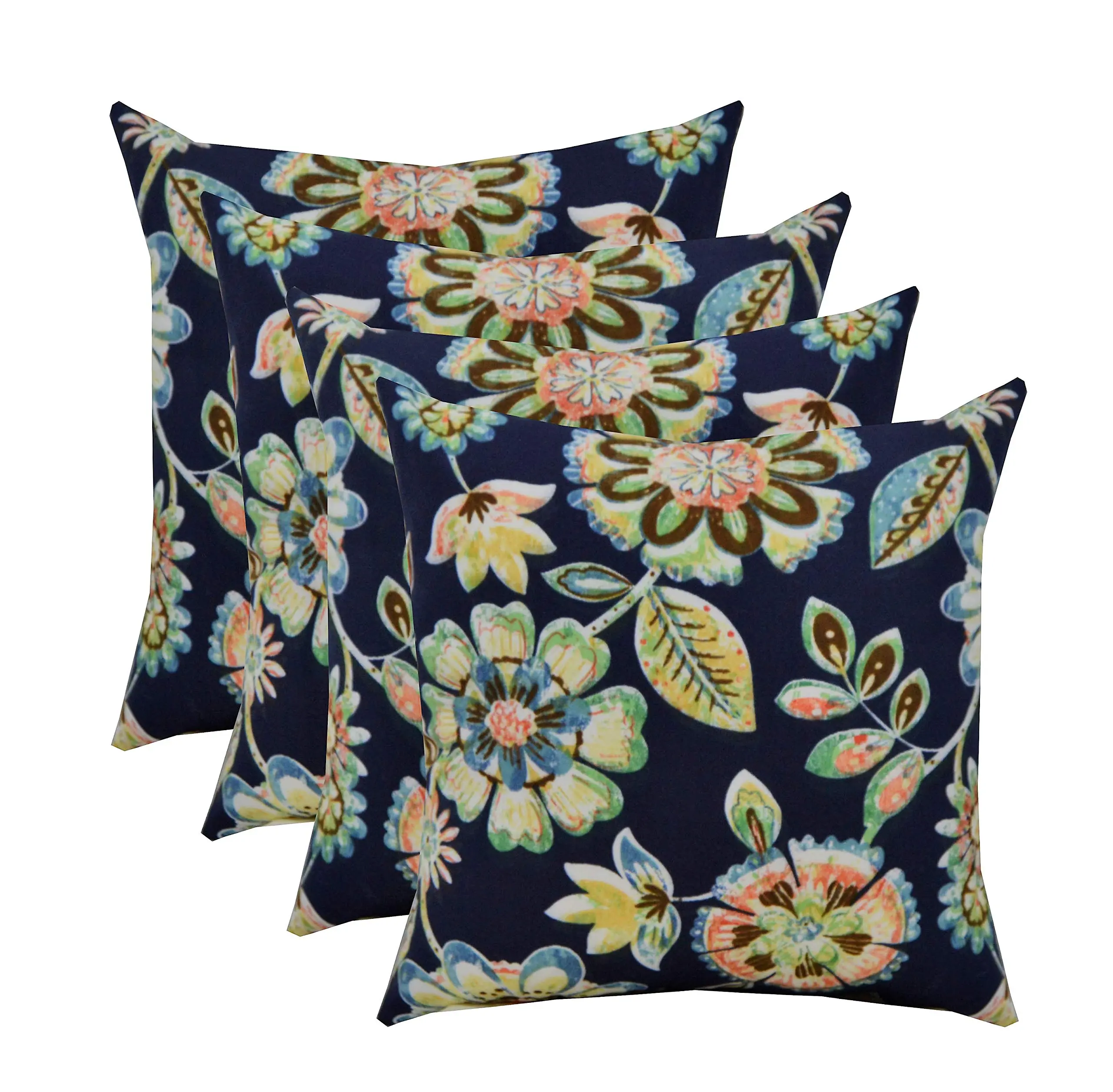 RSH Decor Square Throw Pillows With Spun Fabric For Outdoor Use Daelyn Navy 17” x 17” Set Of 4