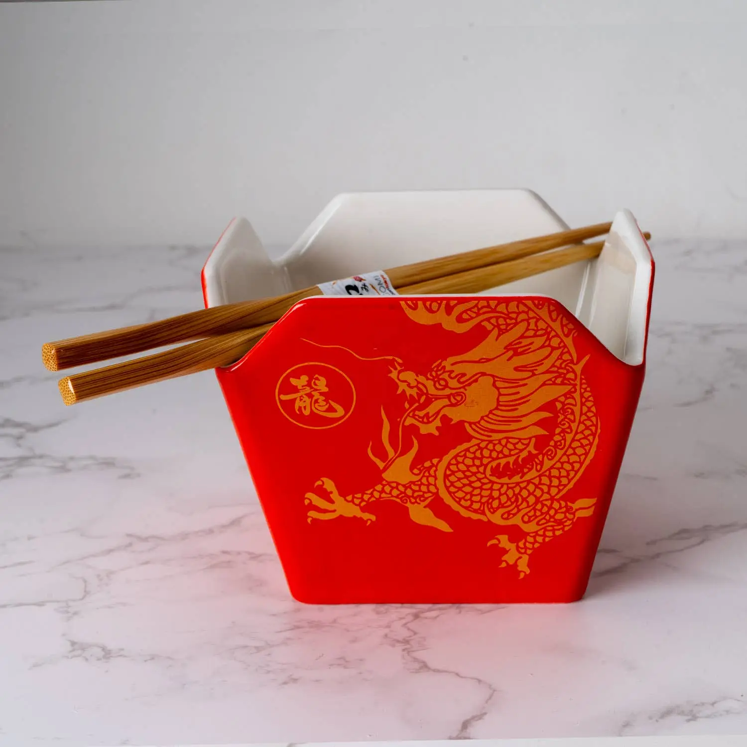 Takeout Box Dinner Bowl With Chopsticks - Red Dragon