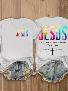 Women's T-Shirt · Jesus: The Way, the Truth, the Life - Double-Sided Printed - Colorful Inspirational Christian Women's T-Shirt - Faith Clothing - Suitable for Church Services and Religious Activities · Fashion Religious T-shi [Front and Back Image]