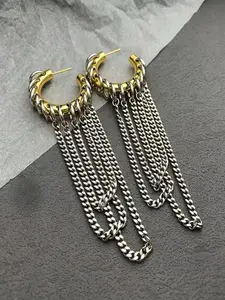 Edgy Chain Tassel Hoop Earrings, Two-Tone Punk Statement Jewelry, Bold Accessory for Trendy, Perfect Gift for Fashion Enthusiasts