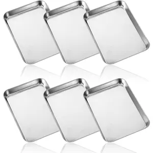 6 count Baking Sheet Stainless Steel Cookie Small Metal Sheet Pans Professional Rectangle Oven Trays Kitchen Baking Cooking Oven and Toaster, Dishwasher Safe