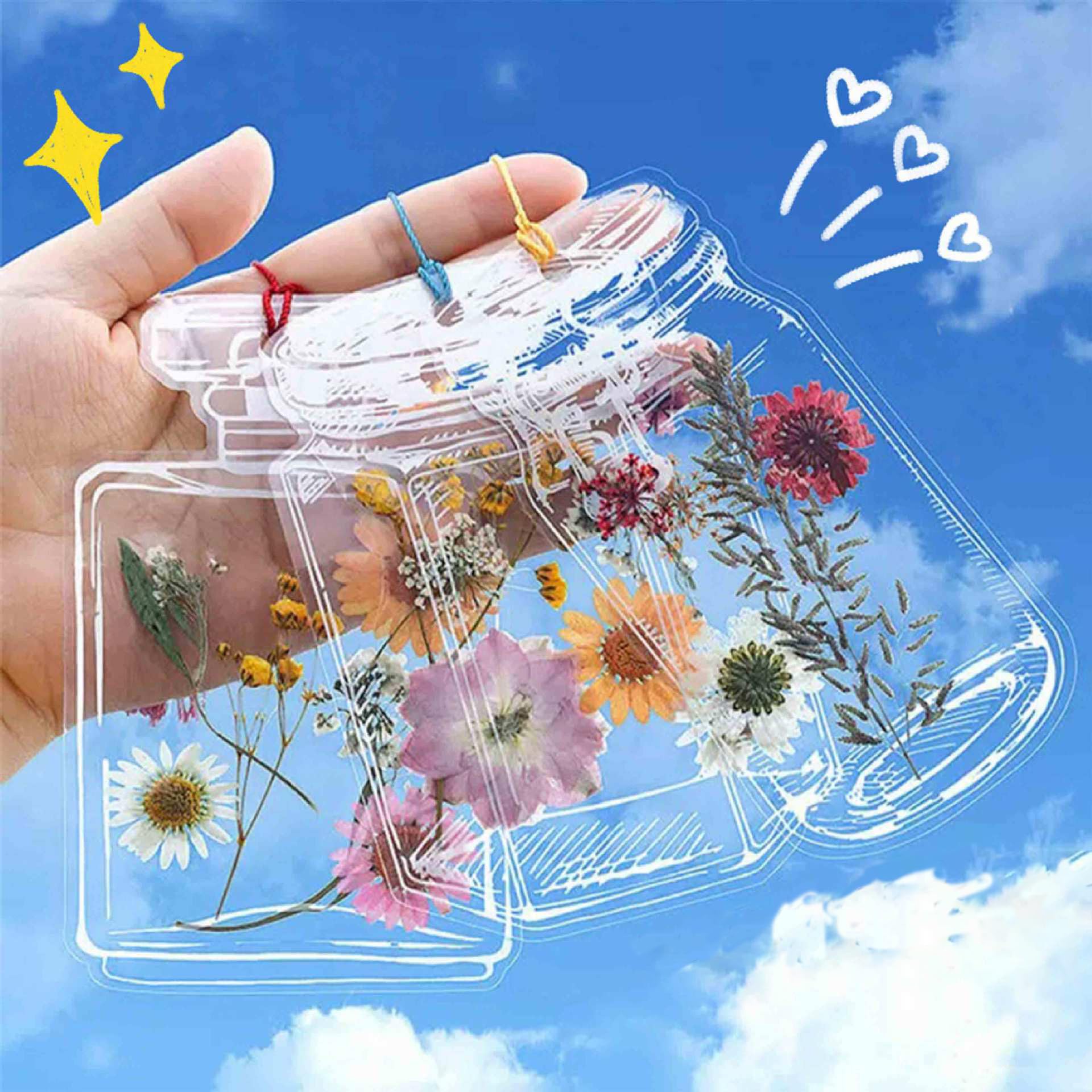 20PC DIY Bookmark Making Kit, Transparent Plant Specimen Stickers, Dried Flower Labels for Glass Bottle Crafts