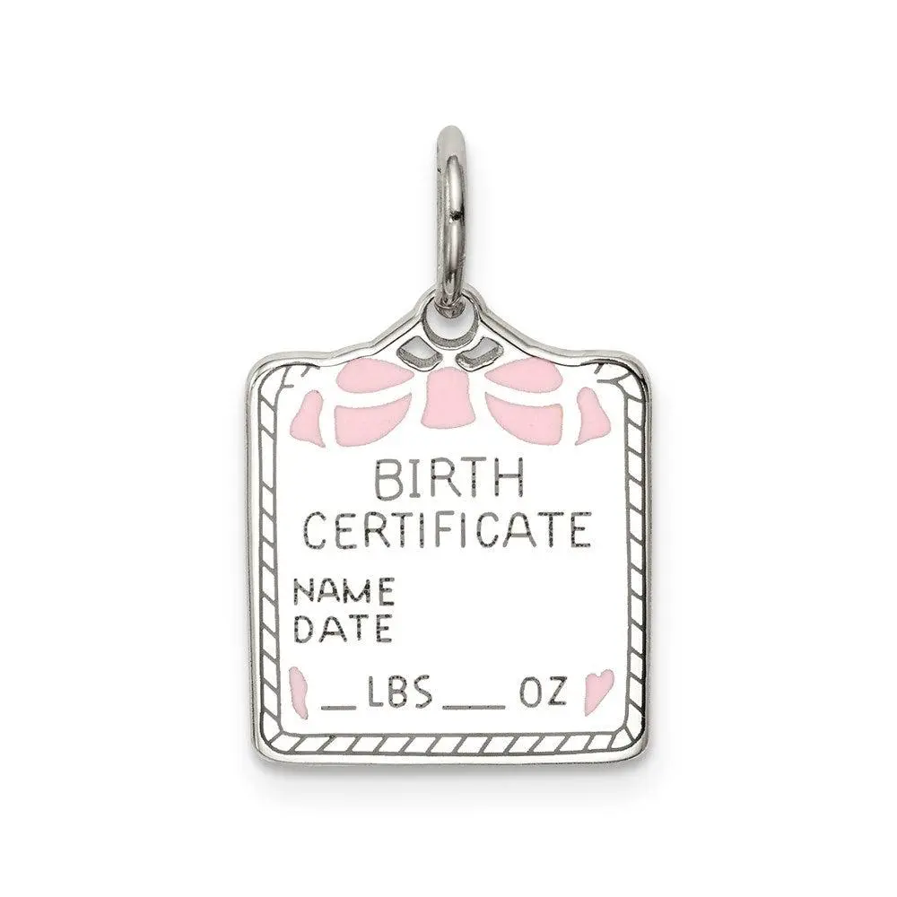 Sterling Silver Birth Certificate Pendant Necklace Engravable Baby Gift Women