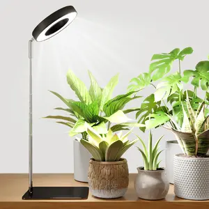 Bamworld Plant Grow Light with Base, Adjustable Full Spectrum LED Ring Lamp, 8W Desk Grow Light for Indoor Plants