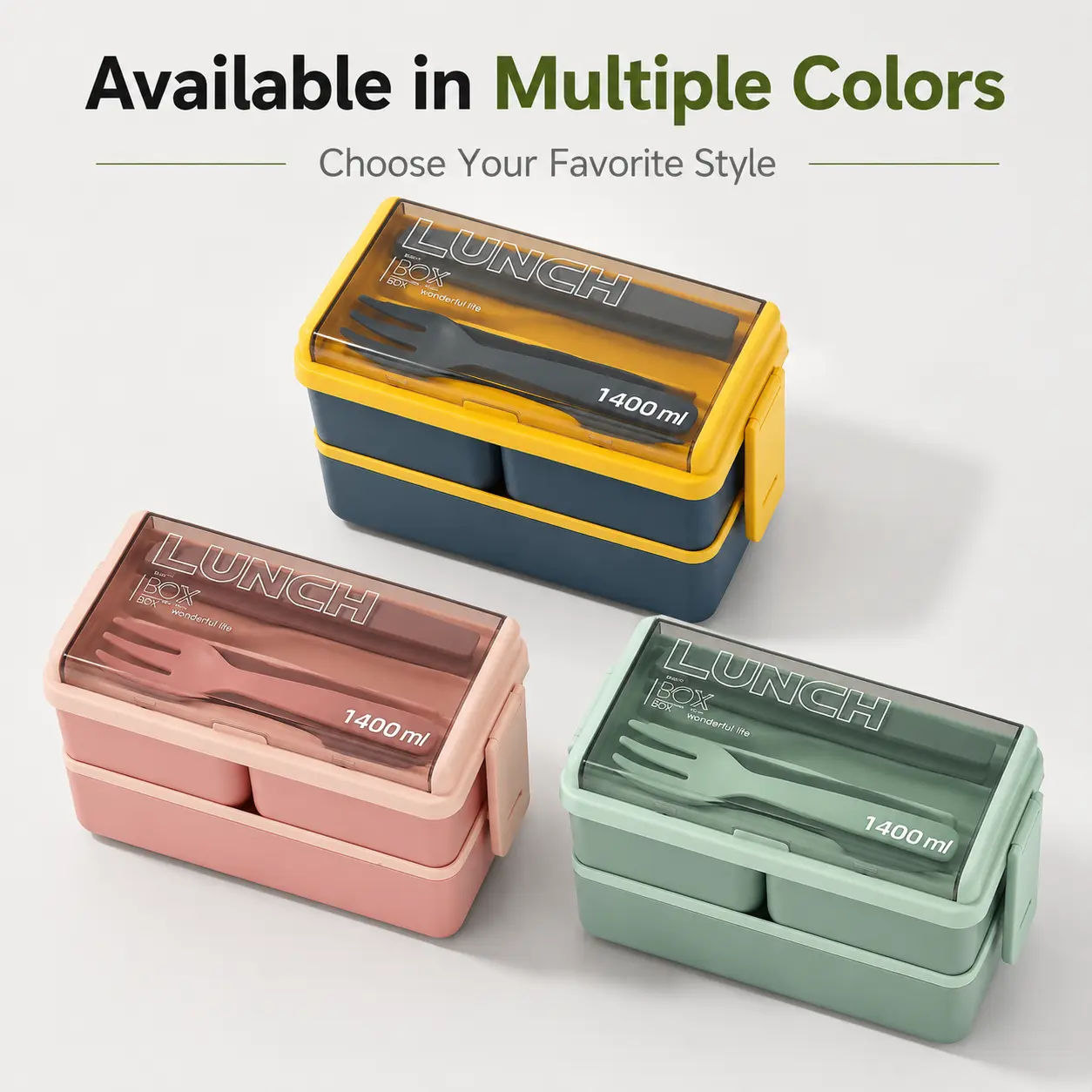 ONESHOW HOME Eco-Friendly Bento Box for Adults 49OZ Leakproof Reusable Microwave Safe Stackable Lunch Box with 3 Compartments for Meal Prep & Dining Out Green PP Tableware, Bento Box Lunch Ideas, Meal Planning