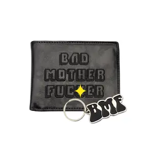 Bad Mother "Effer" Wallet & BMF Keychain Combo Leather Pulp Fiction Wallet with Iconic Embroidery and Free Keychain for Everyday Carry