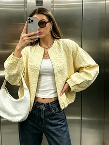 Large Size Textured Fashion Pilot Jacket Coats for Lady, Loose Fit Zipper Casual Long Sleeve Lightweight Outerwear, Daily Wear Everyday Spring & Fall, Womenswear Tops