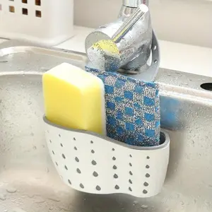 1 Pc Sink Sponge Rack, Sink Organizer Silicone Storage Box, Hangable Multifunctional Drainage Adjustable Shoulder Strap, Sponge Rack For Kitchen Sink Absorption And Kitchen Bathroom Faucet Hanging Basket Storage, Kitchen Supplies