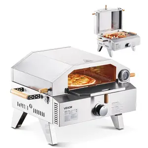 VEVOR Outdoor Pizza Oven, 13 in Gas Fired Pizza-Maker, Portable Outside Gas Oven with Thickened Cordierite Pizza-Stone, and Built-in Thermometer, Pizza or Grill Two Modes, for Camping Backyard
