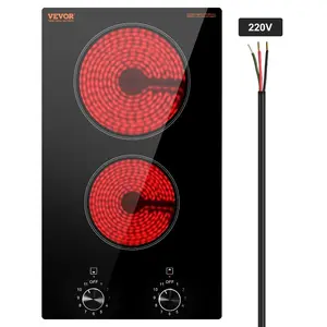 VEVOR Electric Cooktop, 30 inch 4 Burners Built-in Electric Stove Top, 7200W Ceramic Top Radiant Cooktop, with Glass Panel, Knob Control, 11 Heat Levels, 220-240V, Hard Wire (No Plug)VEVOR Super Brand Day