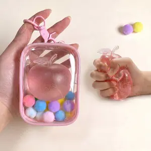 Keychain packaging pendant, pink stress relieving apple,reduce stress and alleviate anxiety