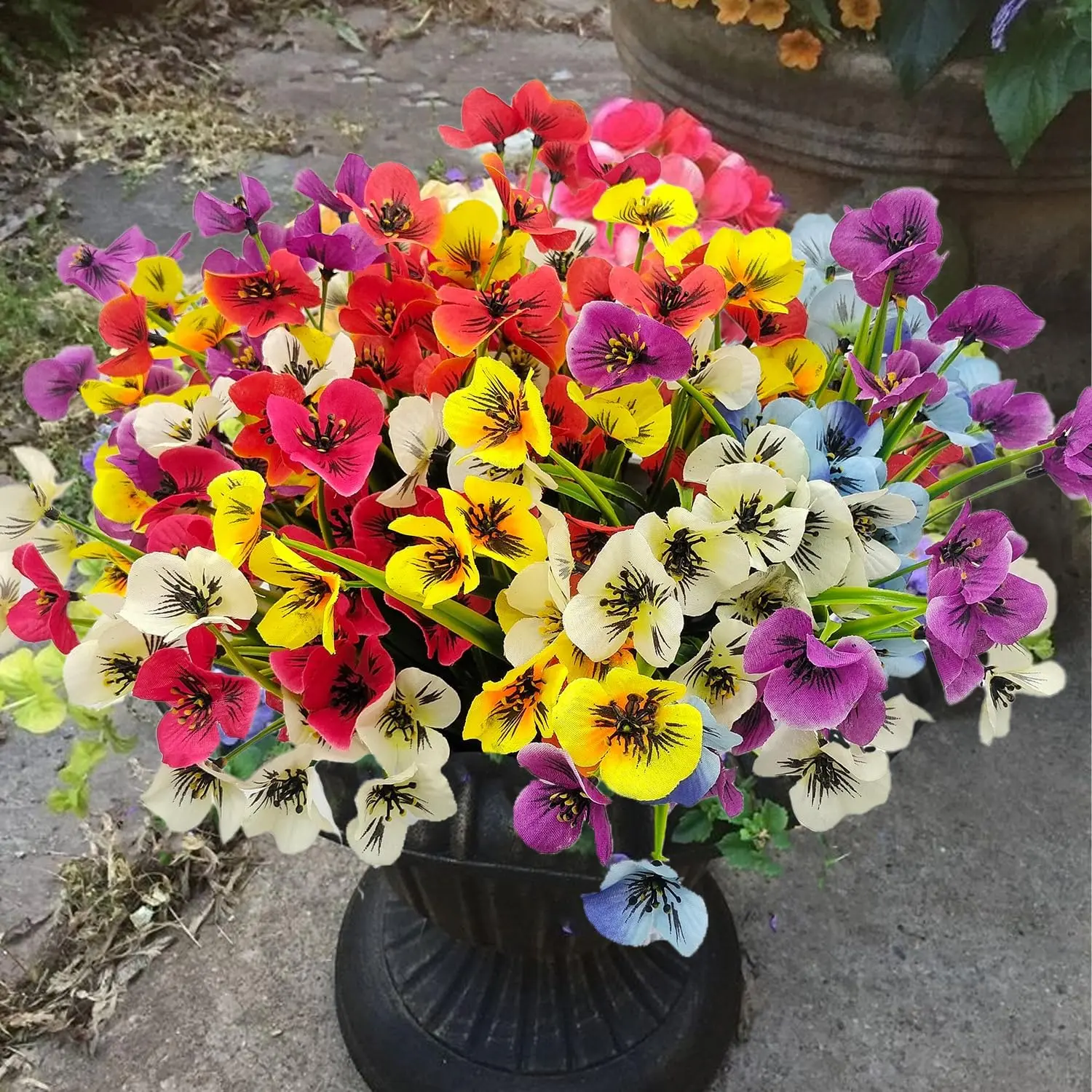 Artificial Pansy Flowers, 12pcs/set Faux Pansies Wild Flower Plant for Outside Garden Porch Window Box Patio Planter Home Kitchen Decor Decorative Flowers