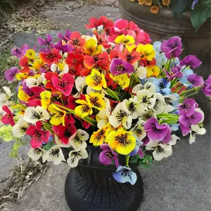 Artificial Pansy Flowers, 12pcs/set Faux Pansies Wild Flower Plant for Outside Garden Porch Window Box Patio Planter Home Kitchen Decor Decorative Flowers