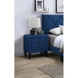 Navy Blue Color Velvet Gorgeous 1pc Nightstand Bedside Table 2x Drawers Bedroom Furniture Sleek Design Tempered Legs-B011P190168
