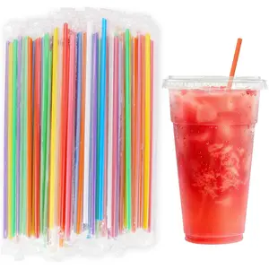 [Individually Wrapped] 100 count 10.2" Extra Long Colorful Disposable Plastic Straws - 0.23" Diameter Bulk Drinking Straws for Party Restaurant 32 Oz Cups Tumblers Coffee Juice