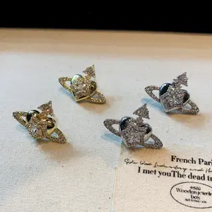 Electroplated zircon nebula Saturn stud earrings exquisite niche pentagram design earrings planet temperament earrings