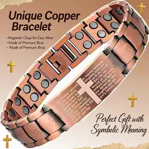 2X Copper Magnetic Ultra Strength Cross Bracelet for Men with Adjustable Link Crystal Healing Vintage Two-Toned Scrunchie Lanyard Retractable Keychain Perfect Gift for Men