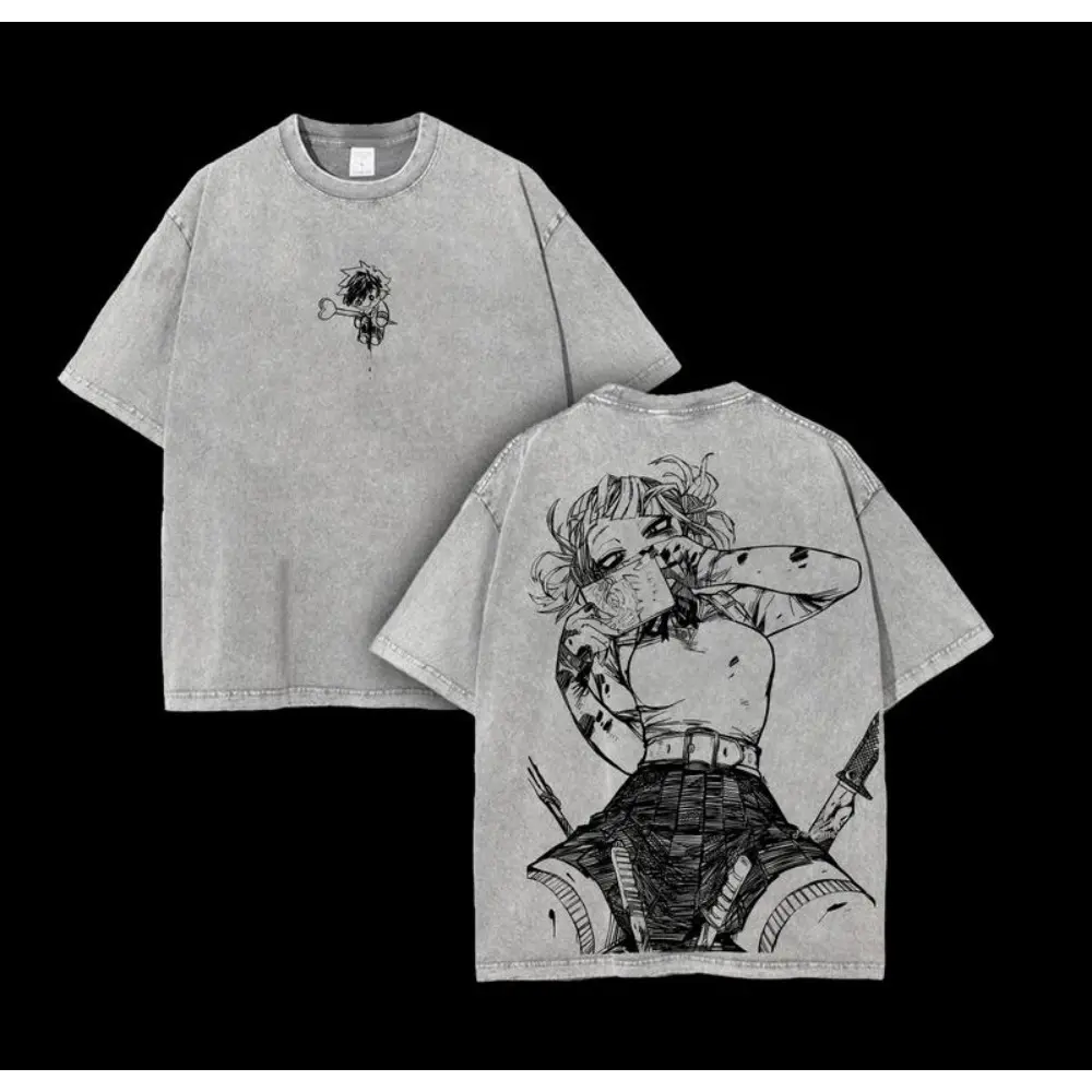 Toga Himiko My Hero Academia Anime Double Printed Vintage Washed Tee Unisex Oversize Anime Manga Washed Heavyweight Cotton T-shirt My Hero Academia anime merchandise
