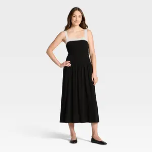 Women's Sleeveless Smocked Midi A-Line Dress - Universal Thread Black S