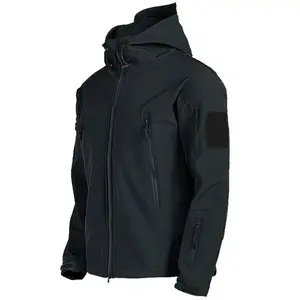 Men's Military Shark Skin Soft Shell Jacket Tactical Windproof Waterproof Hooded Bomber Coat Warm Fabric Suitable for Daily Wear Casual Outings