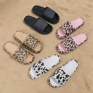 Women's Soft Leopard-Patterned EVA Slide Shoe, Indoor Home Footwear with Thick Anti-Slip Sole, Leopard Print, Indoor Use