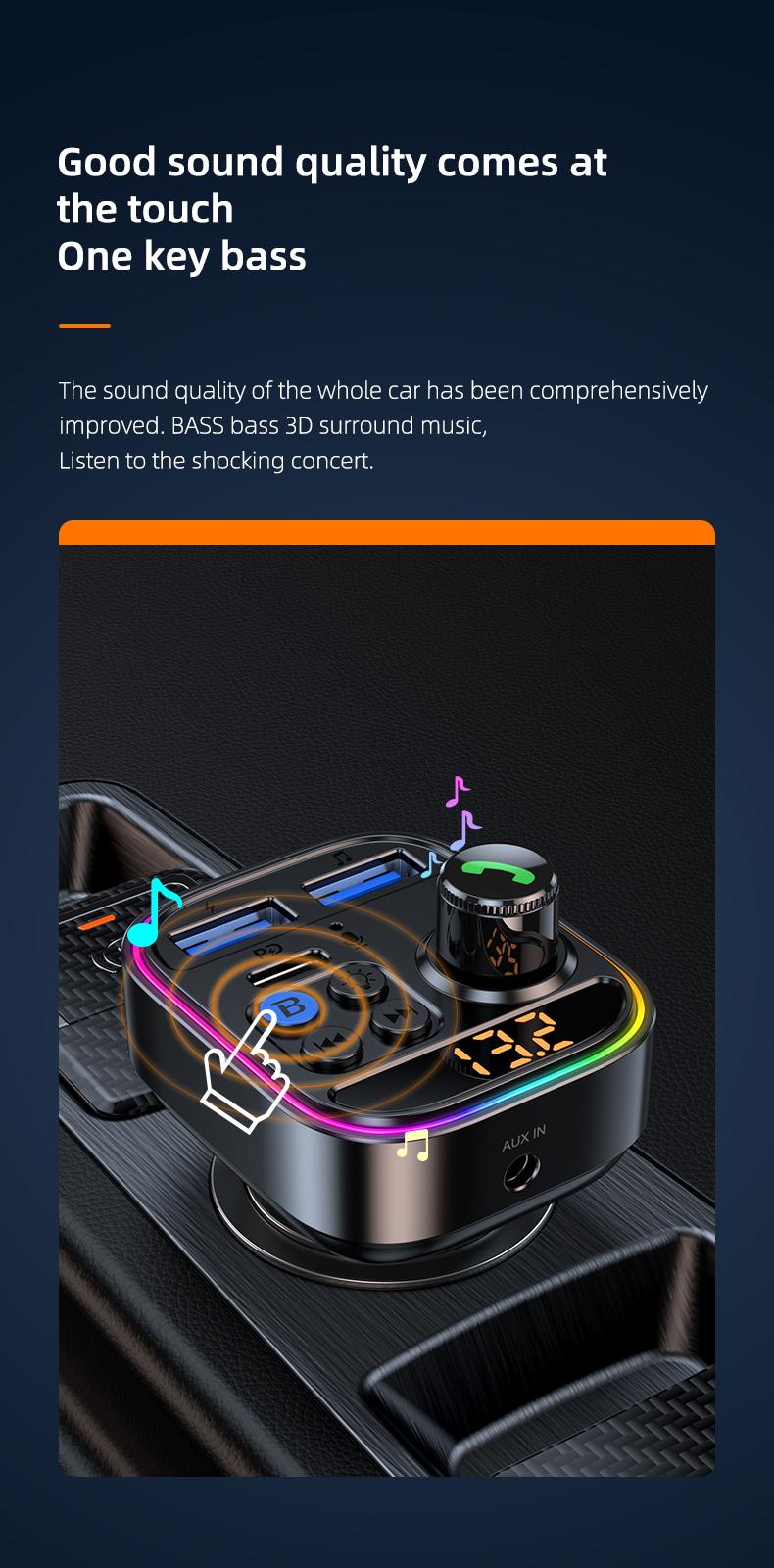 Wireless Bluetooth Car Adapter Bluetooth 5.3 FM Transmitter AUX Radio Receiver MP3 Player Handsfree Call Type-C USB Car charger Wireless Bluetooth Car Adapter Bluetooth 5.3 FM Transmitter AUX Radio Receiver MP3 Player Handsfree Call Type-C USB Car charger