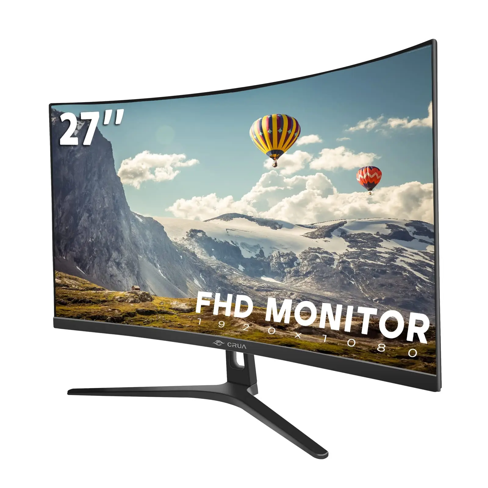 CRUA  27" 1800R Curved FHD 1080P Monitor, VA Panel 100Hz, 120% sRGB, Low Blue Light, 3-Sided Narrow Bezel, HDMI & VGA, 100x100 VESA Wall Mount