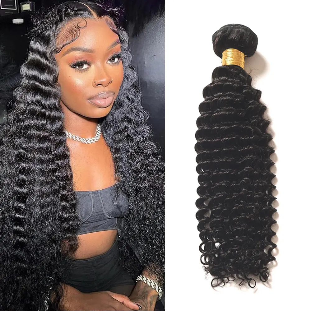 Natural Black Human Hair Bundles Deep Wave Real Human Hair Extensions For Woman