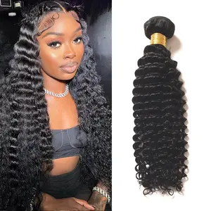 Natural Black Human Hair Bundles Deep Wave Virgin Hair Extensions For Woman