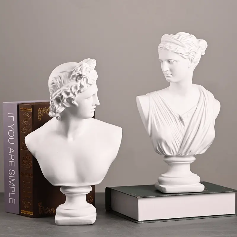 1pc Ancient Greek Mythology Apollo & Artemis Bust Statue - Vintage Gypsum-Resin Plastic Replica - Wisdom Themed Nordic Living Room Decorative Art - Blush Pink Tabletop Home Decor Figurine