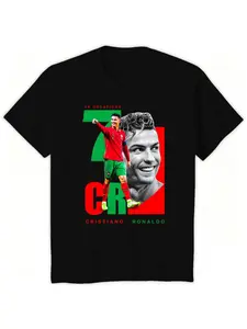 Colorblock Artistic T-Shirt, Cr7 Portugal Team Trendy Short Sleeve, Unisex Casual Fit, Soft Fabric, All Seasons Wear
