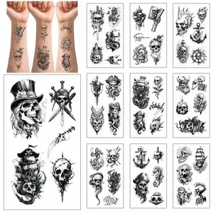 10pcs Pirate Tattoo Stickers, Skull Design, Suitable for Arms, Neck, Shoulders, and Small Size, Unisex Body Art Tattoos