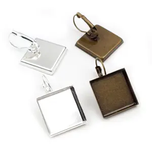 16mm 20mm 25mm 10pcs Bright Silver Rose Gold Plated Bronze Square French Lever Back Earrings Blank/Base,fit Square cabochons