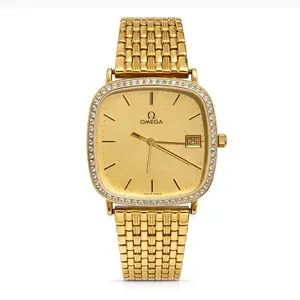 Omega Vintage De Ville Quartz Gold Plated 30mm Yellow Dial Custom Diamond Bezel 13511588