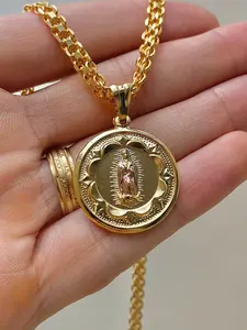 Virgen de Guadalupe Necklace for Women Anniversary Birthday Gifts Round Chain  Faith And Devotion Gold Filled Pendant Choker