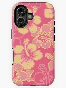 Glittercutie Vintage Hawaiian Pink Hibiscus Flower Pattern Phone Cases Phone Cover Hard Case Tough 2-piece Magnetic Phone Case