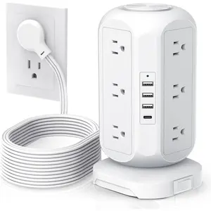 15 ft Long Extension Cord Power Strip Tower, Power Strip 12 AC Outlets 4 USB(1 USB C) Ports,  Tower Overload Protection with Multiple Outlets for  Dorm Office