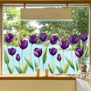 A set (30*60cm*2pcs) of spring and summer purple tulip beautiful flat static stickers for decorating window stickers, window displays, and home background beautification, D22141