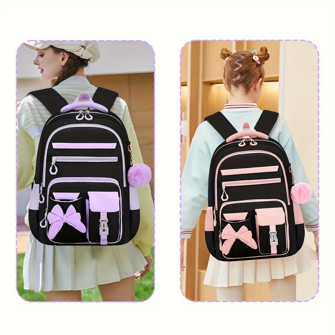 2026 New Model Junior School Backpack - Cute Butterfly Set - Girls' Schoolbag with Large Capacity and Back Support for Reduced Weight